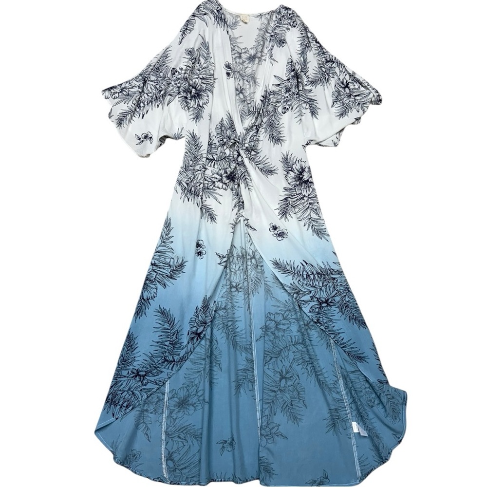 Surf Gypsy White to Blue Ombre Floral Swim Coverup